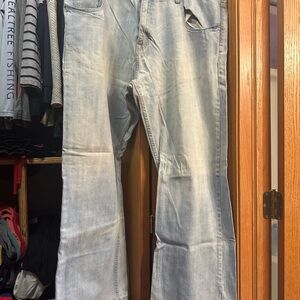 Arizona Jean Company Blue Flare Wide Leg Jeans with Distressed Details